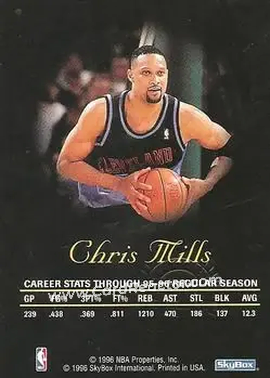 1996-97 SkyBox Premium - Autographics Black Ink #NNO - Chris Mills - Cleveland Cavaliers - Back