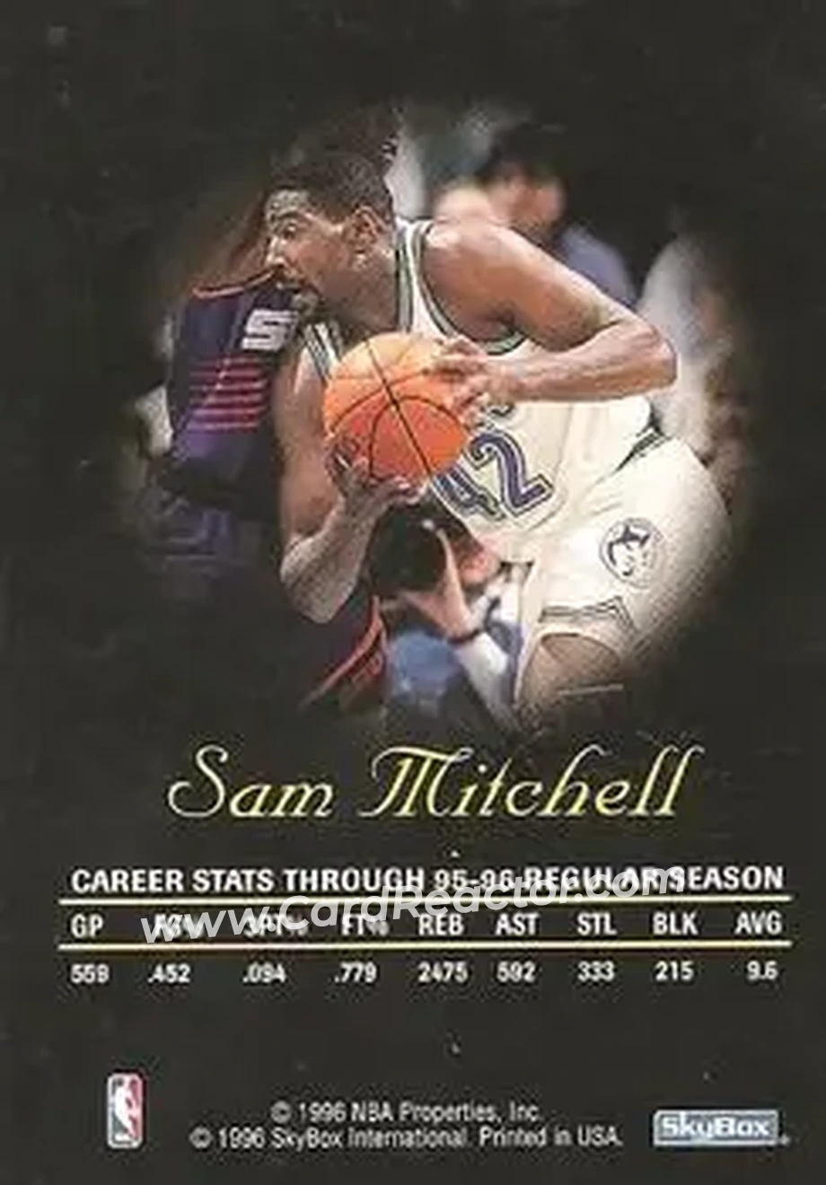 1996-97 SkyBox Premium - Autographics Black Ink #NNO - Sam Mitchell - Minnesota Timberwolves - Back