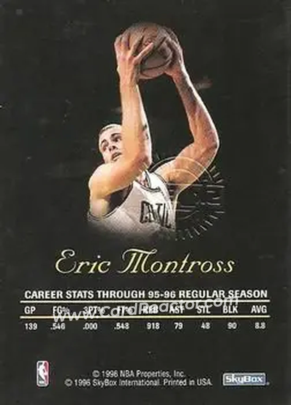 1996-97 SkyBox Premium - Autographics Black Ink #NNO - Eric Montross - Boston Celtics - Back