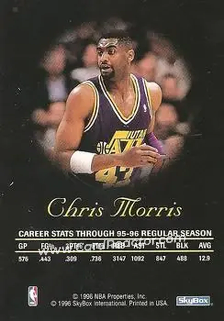 1996-97 SkyBox Premium - Autographics Black Ink #NNO - Chris Morris - Utah Jazz - Back