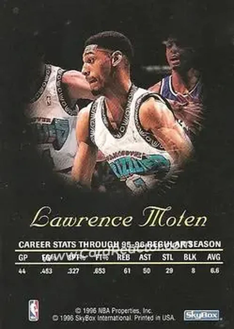 1996-97 SkyBox Premium - Autographics Black Ink #NNO - Lawrence Moten - Vancouver Grizzlies - Back