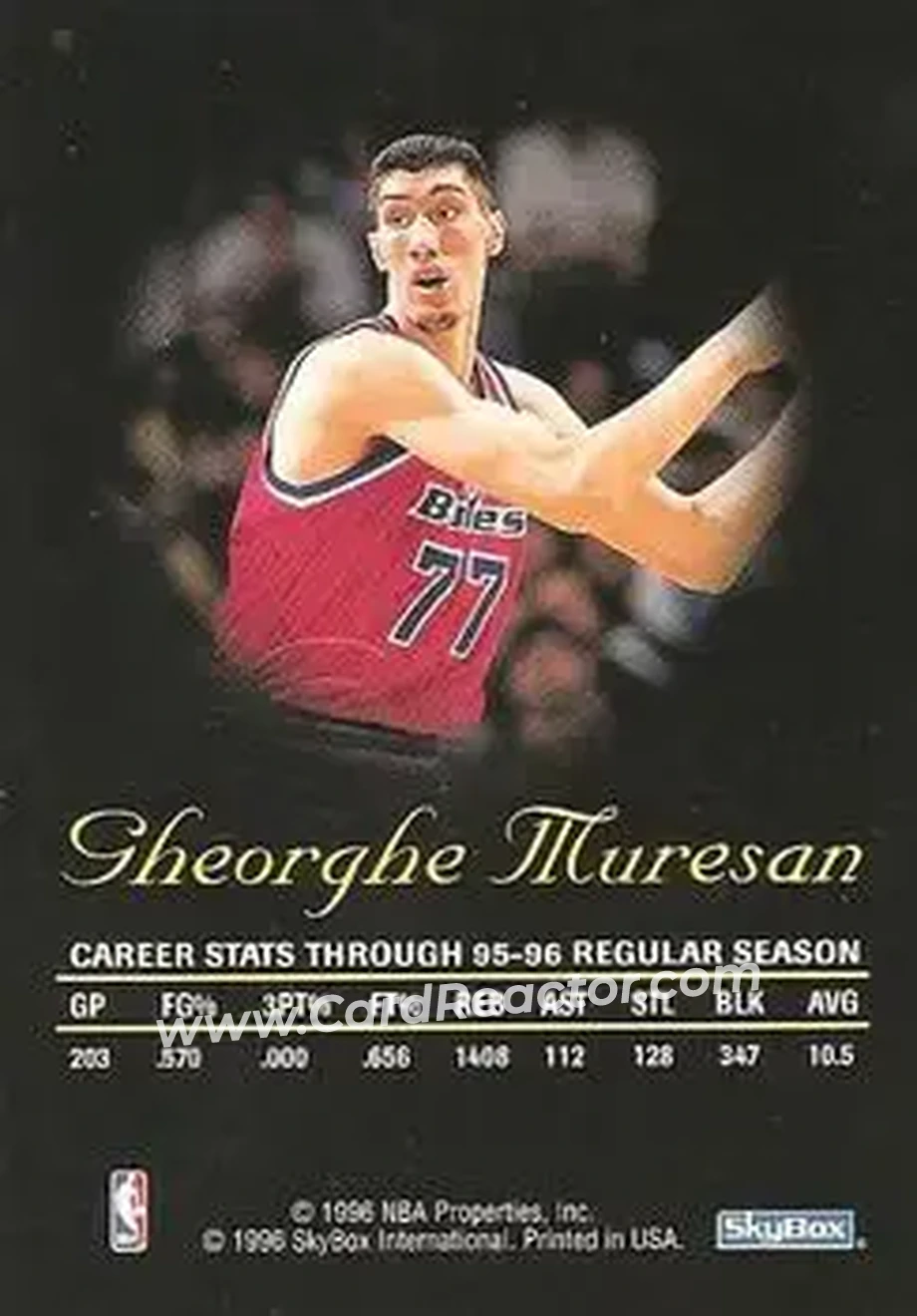 1996-97 SkyBox Premium - Autographics Black Ink #NNO - Gheorghe Mureșan - Washington Bullets - Back