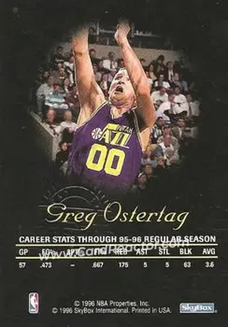 1996-97 SkyBox Premium - Autographics Black Ink #NNO - Greg Ostertag - Utah Jazz - Back