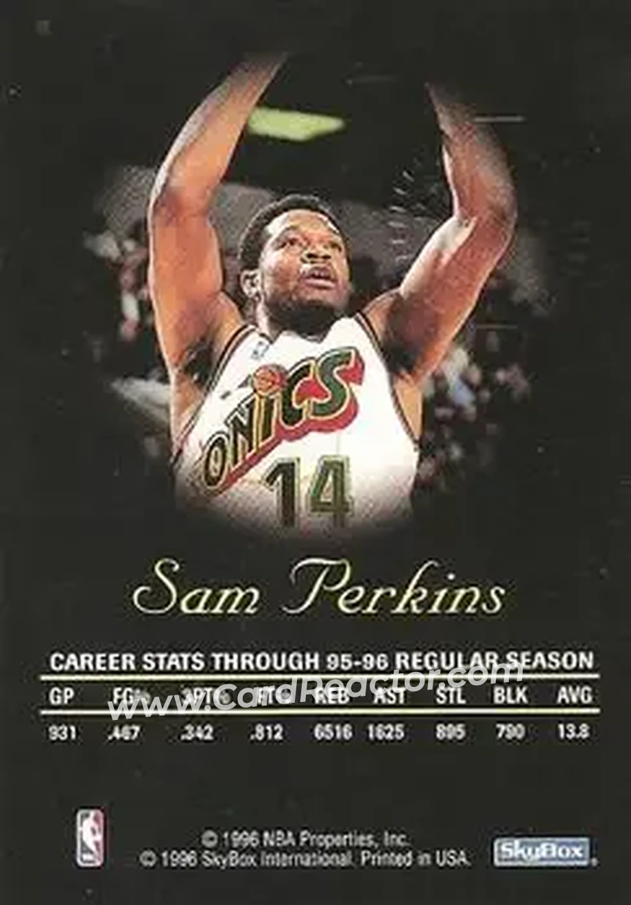 1996-97 SkyBox Premium - Autographics Black Ink #NNO - Sam Perkins - Seattle SuperSonics - Back 1996-97 SkyBox Premium - Autographics Black Ink #NNO - Sam Perkins - Seattle SuperSonics - Back