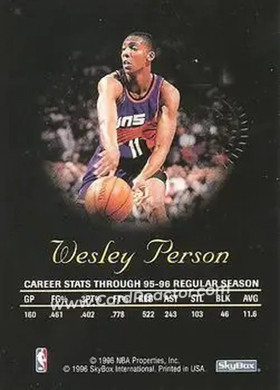 1996-97 SkyBox Premium - Autographics Black Ink #NNO - Wesley Person - Phoenix Suns - Back