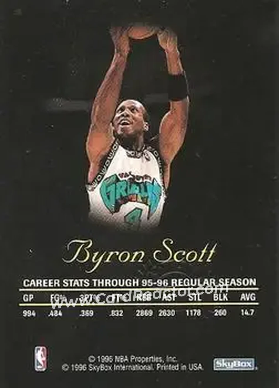 1996-97 SkyBox Premium - Autographics Black Ink #NNO - Byron Scott - Vancouver Grizzlies - Back