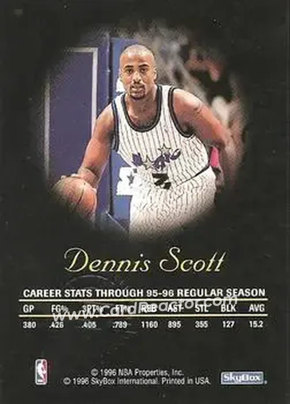 1996-97 SkyBox Premium - Autographics Black Ink #NNO - Dennis Scott - Orlando Magic - Back