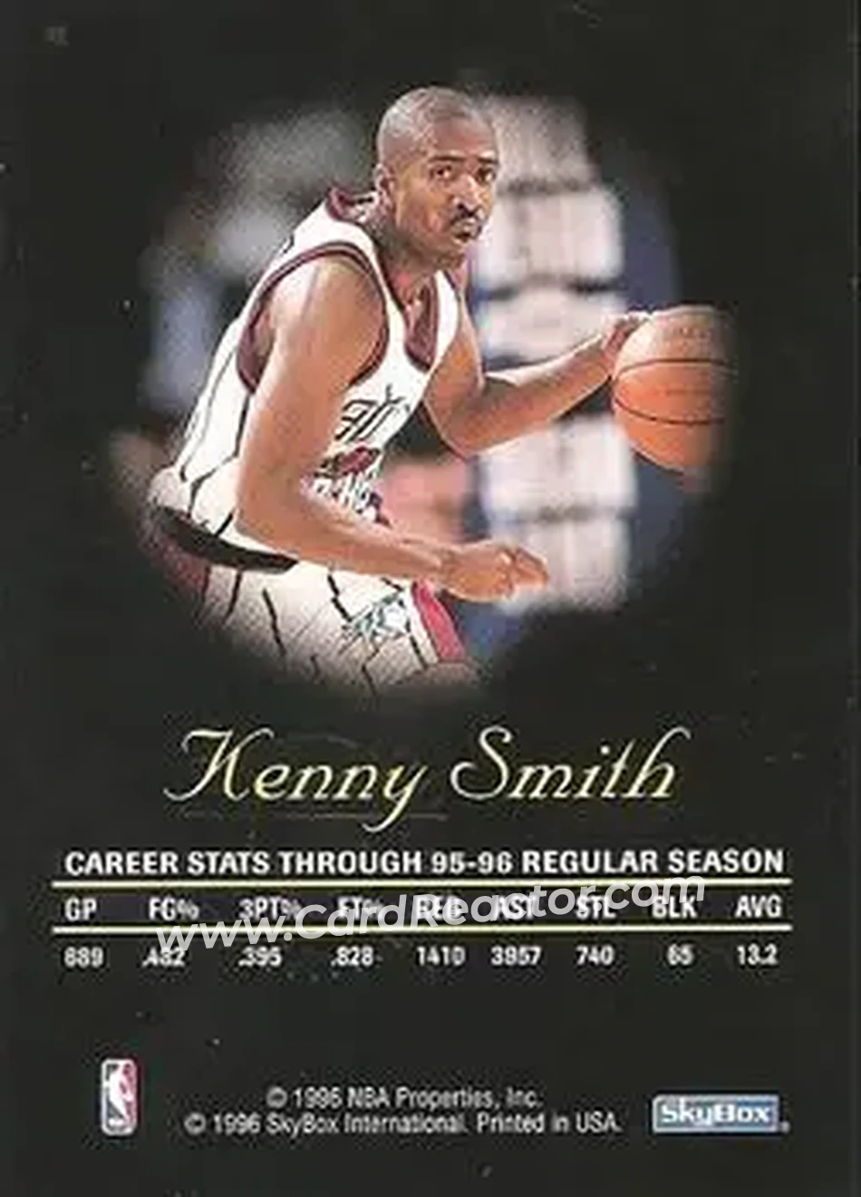 1996-97 SkyBox Premium - Autographics Black Ink #NNO - Kenny Smith - Houston Rockets - Back