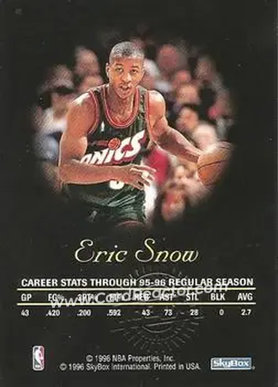 1996-97 SkyBox Premium - Autographics Black Ink #NNO - Eric Snow - Seattle SuperSonics - Back