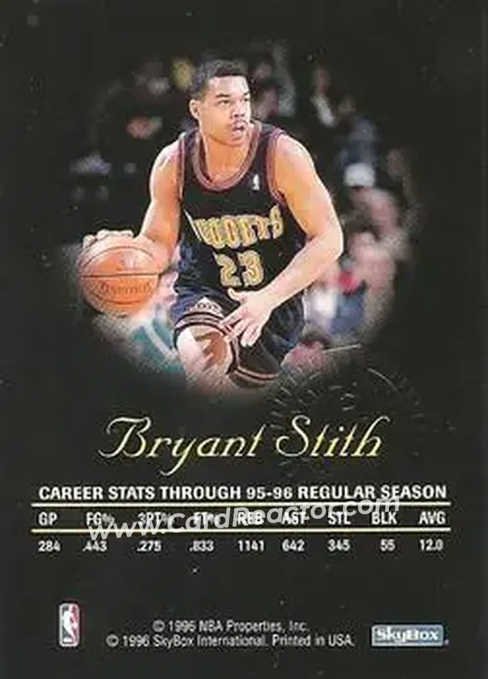 1996-97 SkyBox Premium - Autographics Black Ink #NNO - Bryant Stith - Denver Nuggets - Back