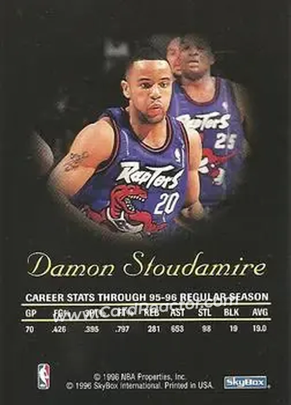 1996-97 SkyBox Premium - Autographics Black Ink #NNO - Damon Stoudamire - Toronto Raptors - Back