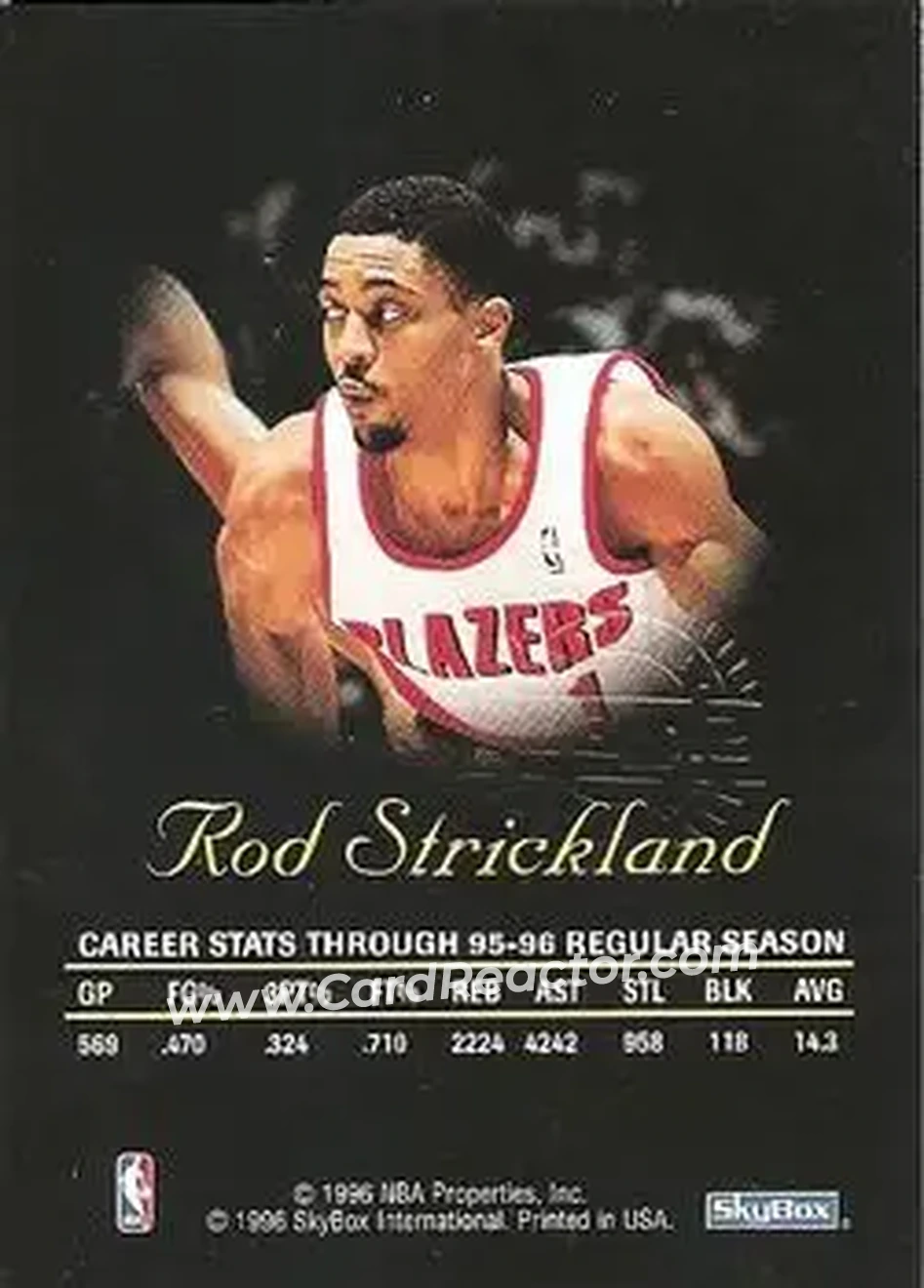 1996-97 SkyBox Premium - Autographics Black Ink #NNO - Rod Strickland - Portland Trail Blazers - Back
