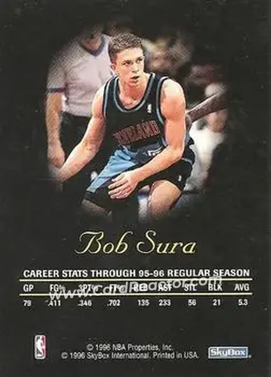 1996-97 SkyBox Premium - Autographics Black Ink #NNO - Bob Sura - Cleveland Cavaliers - Back