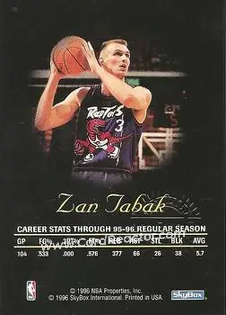 1996-97 SkyBox Premium - Autographics Black Ink #NNO - Žan Tabak - Toronto Raptors - Back