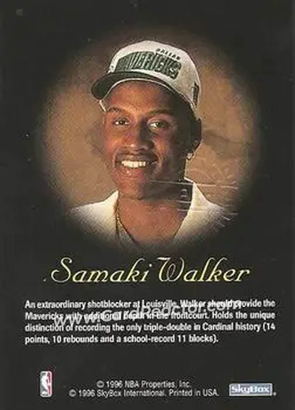 1996-97 SkyBox Premium - Autographics Black Ink #NNO - Samaki Walker - Dallas Mavericks - Back