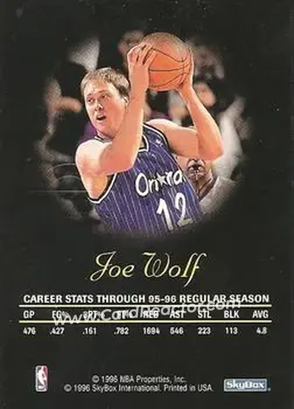 1996-97 SkyBox Premium - Autographics Black Ink #NNO - Joe Wolf - Orlando Magic - Back