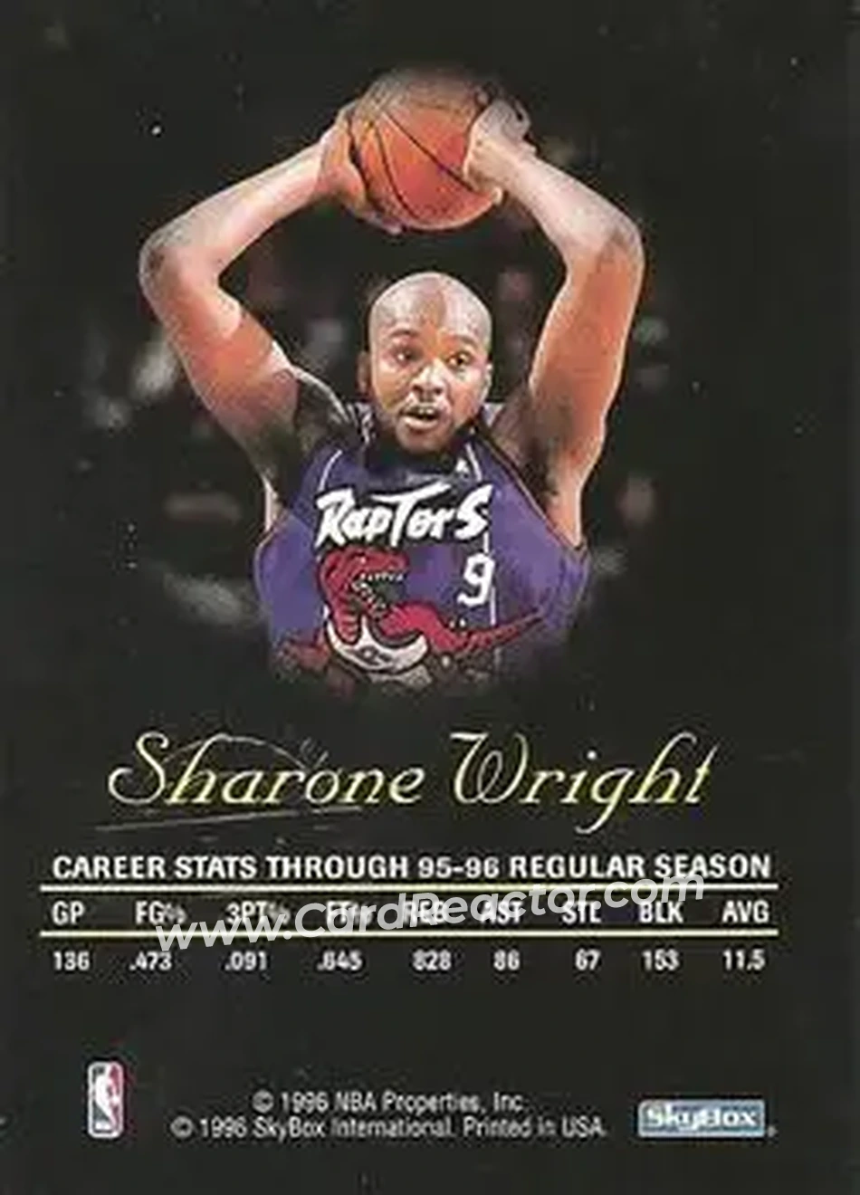 1996-97 SkyBox Premium - Autographics Black Ink #NNO - Sharone Wright - Toronto Raptors - Back