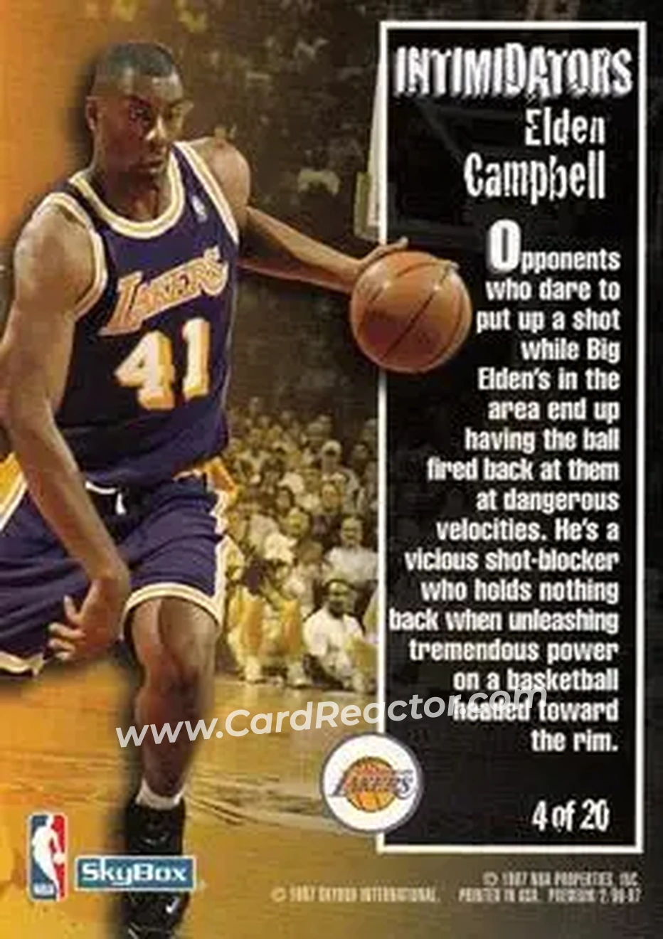1996-97 SkyBox Premium - Intimidators #4 - Elden Campbell - Los Angeles Lakers - Back