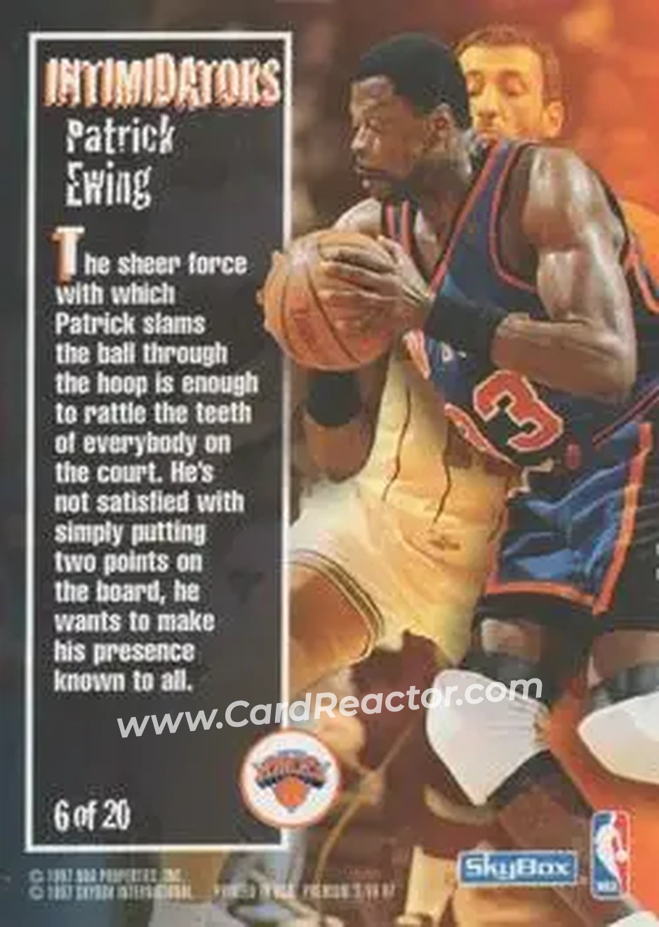 1996-97 SkyBox Premium - Intimidators #6 - Patrick Ewing - New York Knicks - Back 1996-97 SkyBox Premium - Intimidators #6 - Patrick Ewing - New York Knicks - Back
