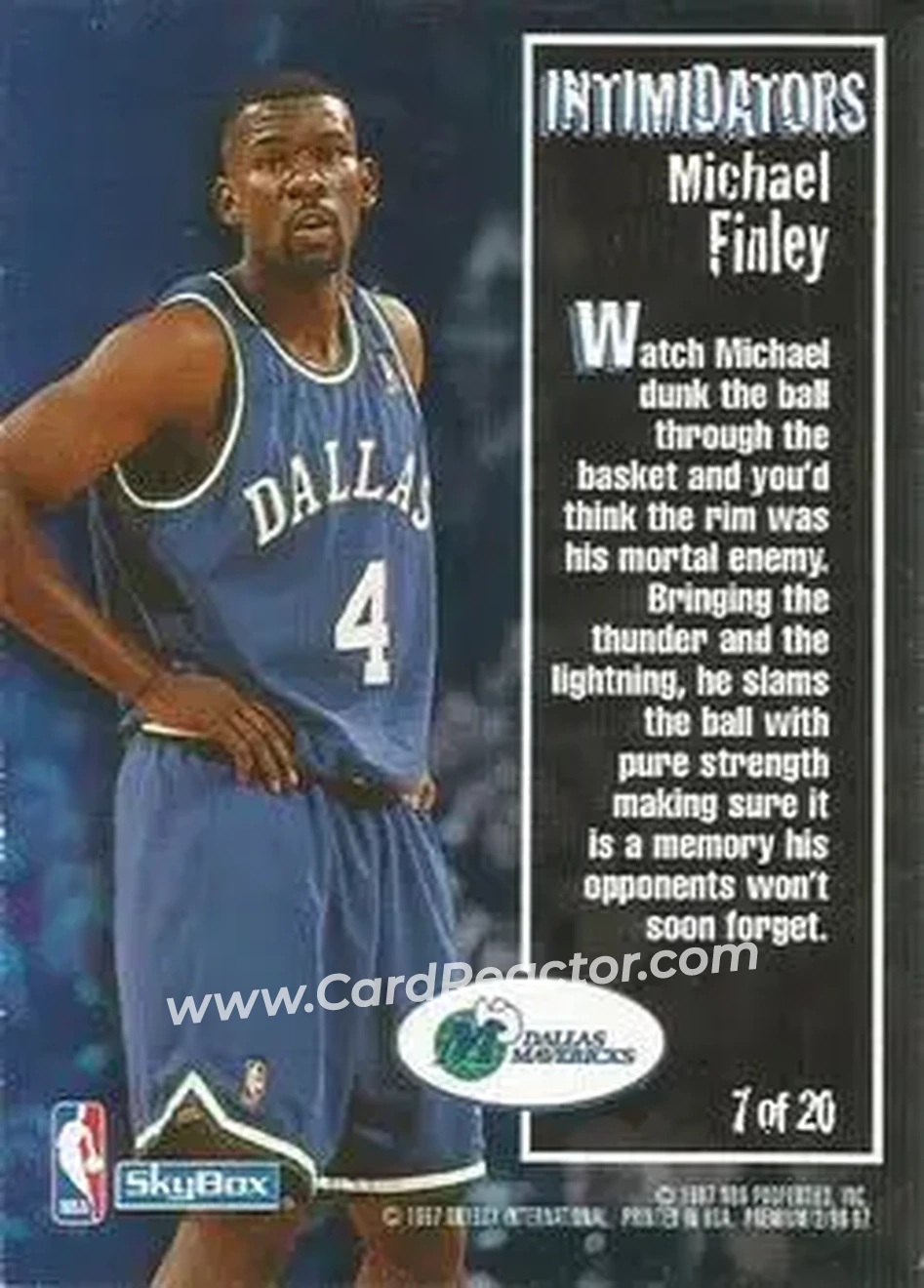 1996-97 SkyBox Premium - Intimidators #7 - Michael Finley - Dallas Mavericks - Back