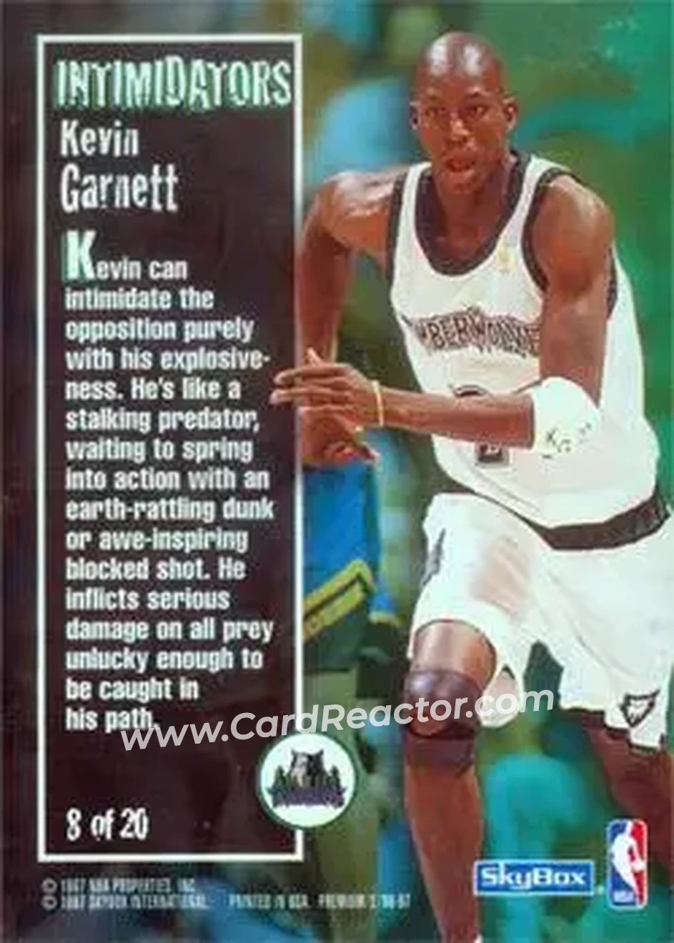 1996-97 SkyBox Premium - Intimidators #8 - Kevin Garnett - Minnesota Timberwolves - Back