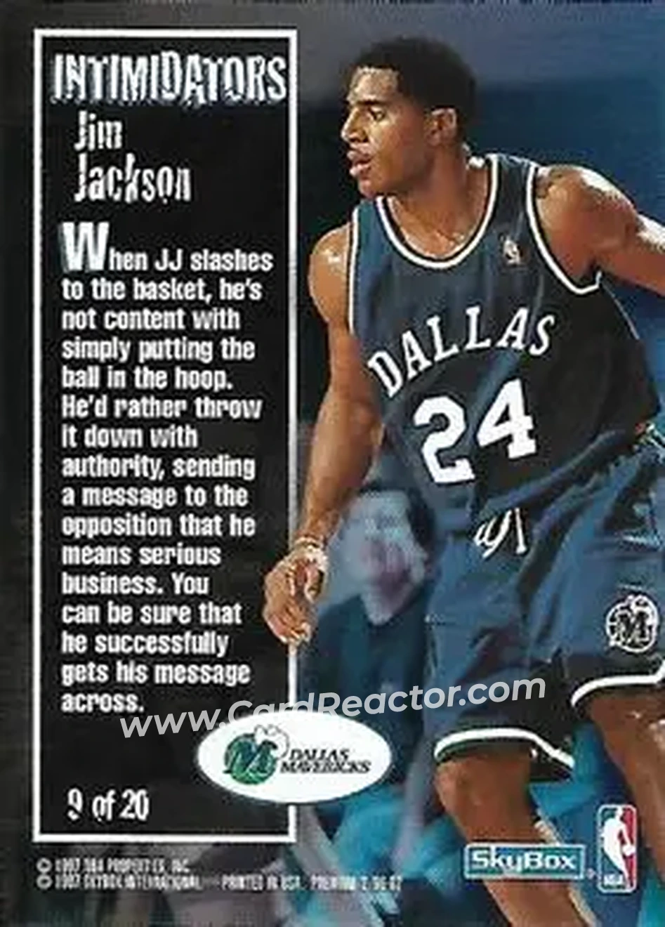 1996-97 SkyBox Premium - Intimidators #9 - Jim Jackson - Dallas Mavericks - Back