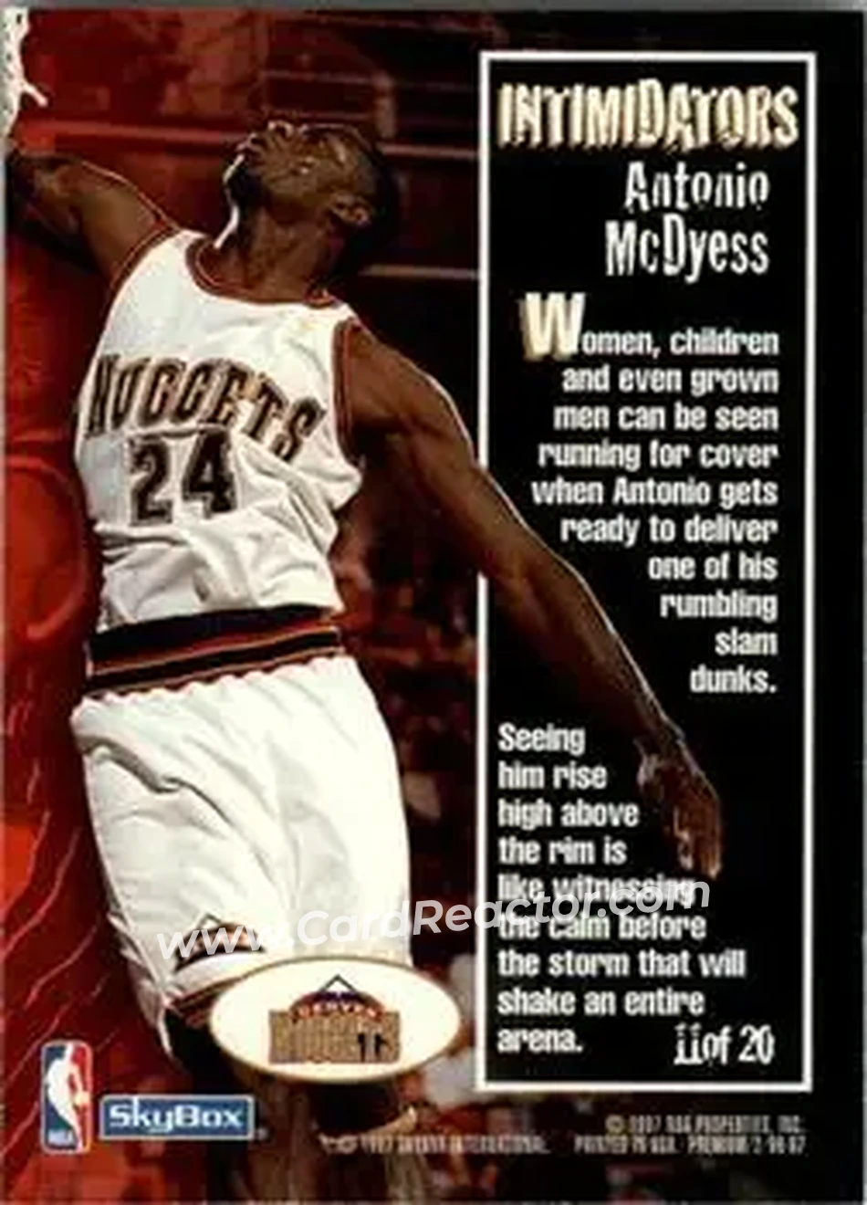 1996-97 SkyBox Premium - Intimidators #11 - Antonio McDyess - Denver Nuggets - Back