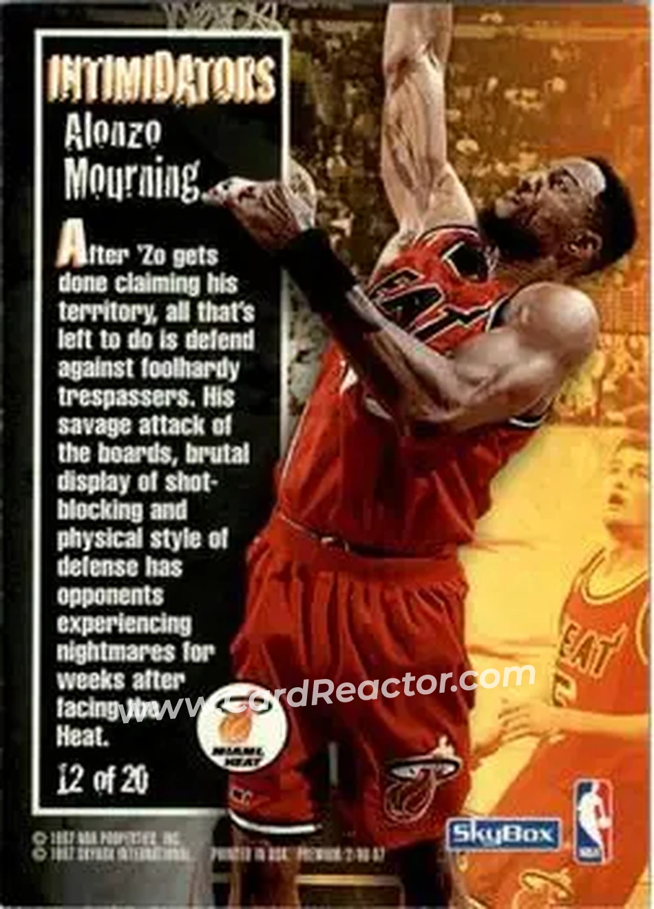 1996-97 SkyBox Premium - Intimidators #12 - Alonzo Mourning - Miami Heat - Back