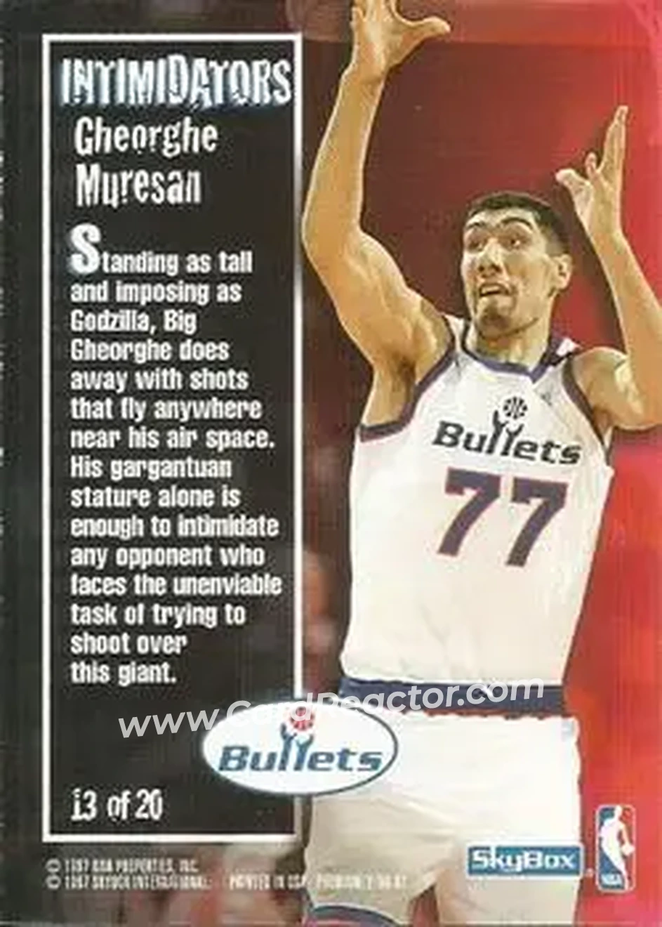 1996-97 SkyBox Premium - Intimidators #13 - Gheorghe Mureșan - Washington Bullets - Back