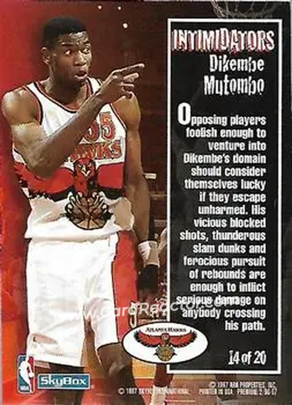 1996-97 SkyBox Premium - Intimidators #14 - Dikembe Mutombo - Atlanta Hawks - Back