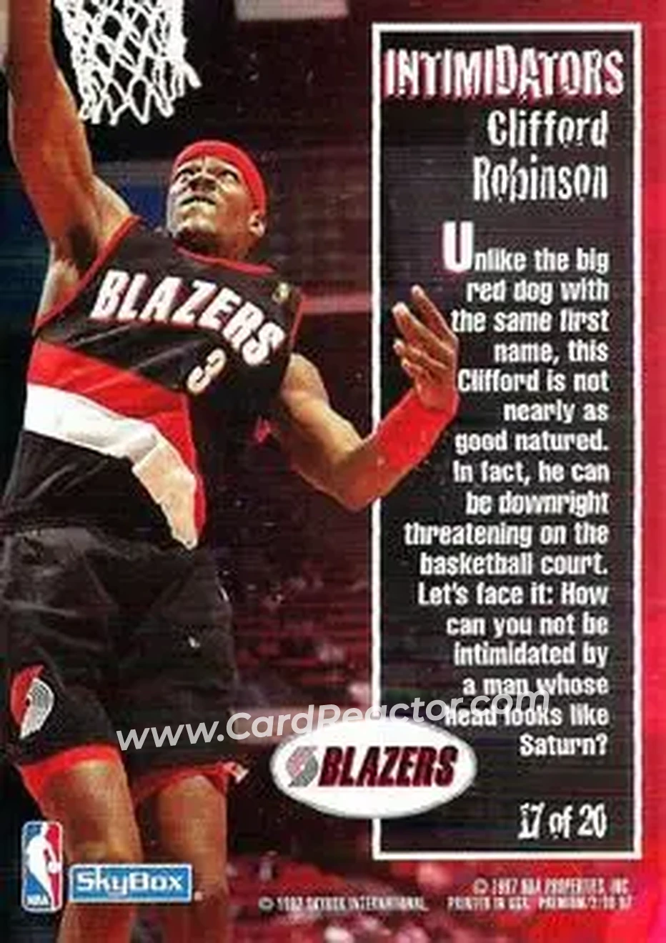 1996-97 SkyBox Premium - Intimidators #17 - Clifford Robinson - Portland Trail Blazers - Back