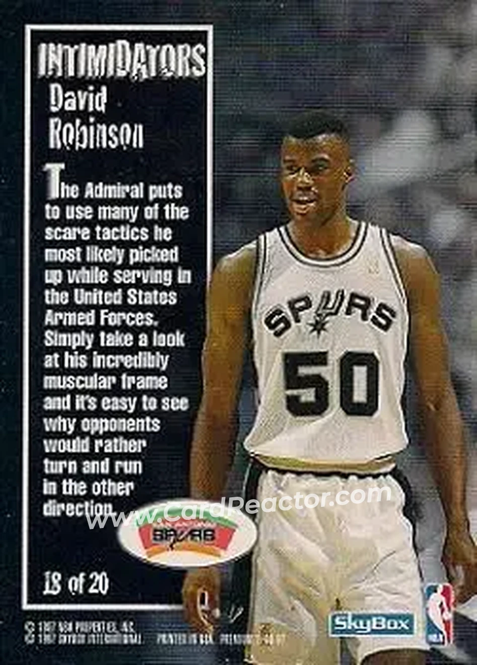 1996-97 SkyBox Premium - Intimidators #18 - David Robinson - San Antonio Spurs - Back