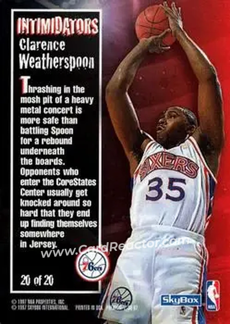 1996-97 SkyBox Premium - Intimidators #20 - Clarence Weatherspoon - Philadelphia 76ers - Back