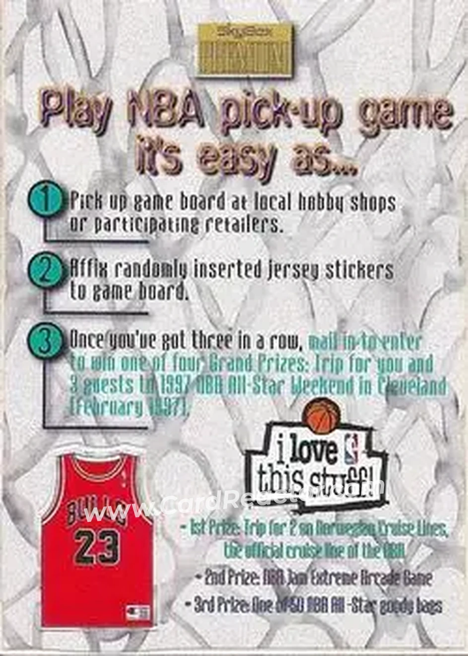 1996-97 SkyBox Premium - NBA Pick-Up Game Sweepstakes Stickers #4 - Card #4 - Chicago Bulls - Front