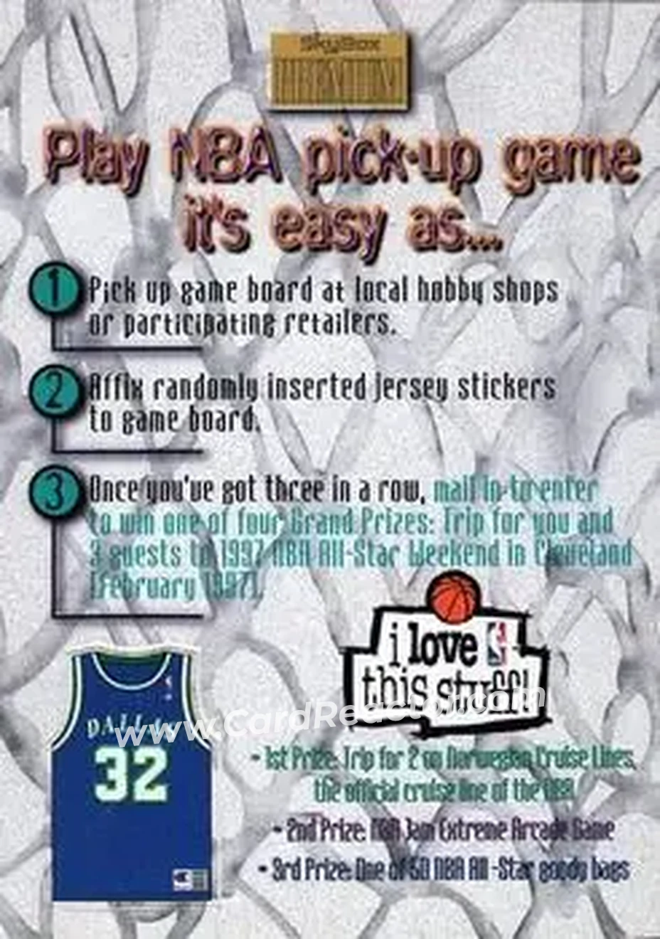 1996-97 SkyBox Premium - NBA Pick-Up Game Sweepstakes Stickers #6 - Card #6 - Dallas Mavericks - Front