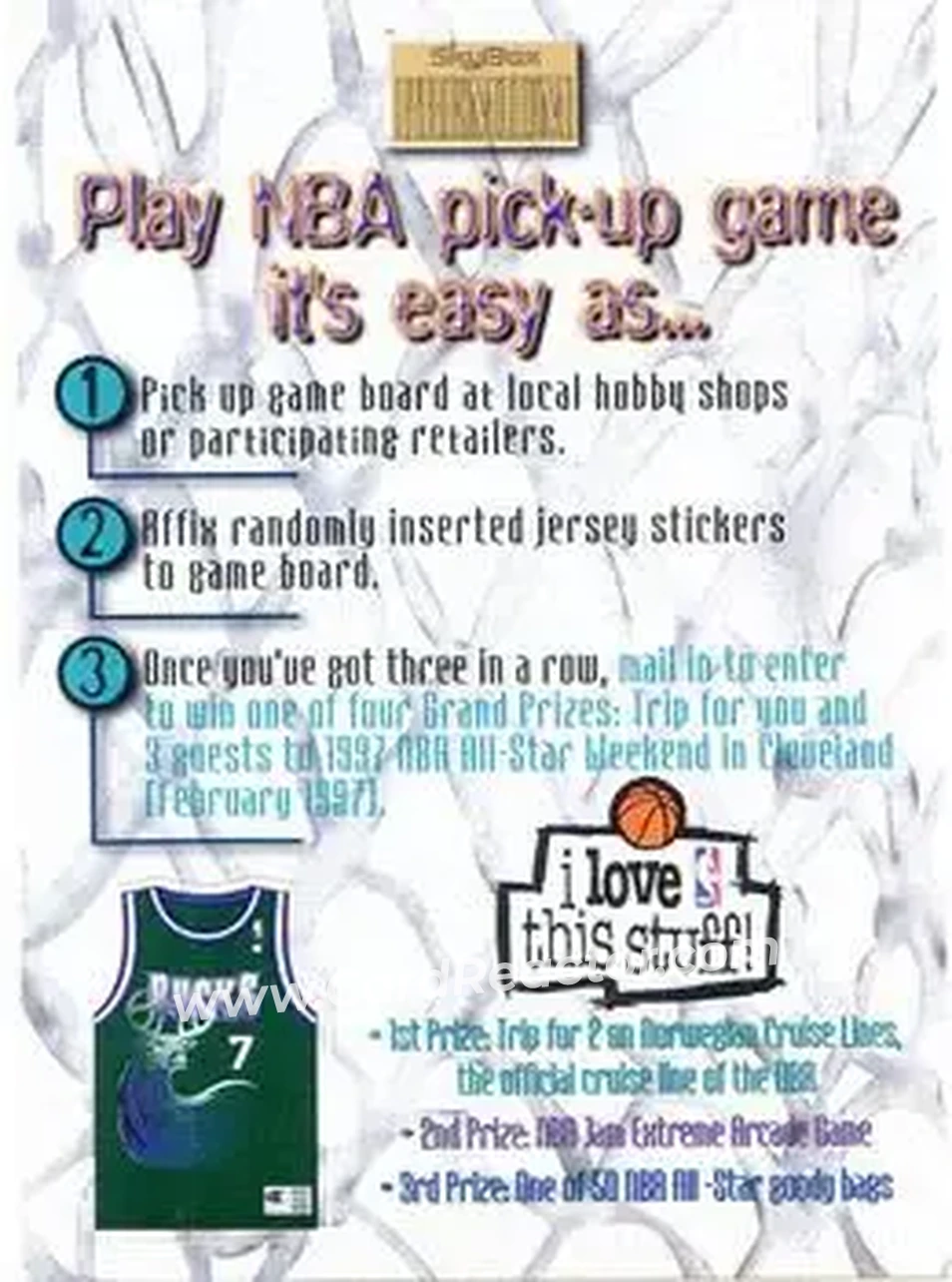 1996-97 SkyBox Premium - NBA Pick-Up Game Sweepstakes Stickers #15 - Card #15 - Milwaukee Bucks - Front