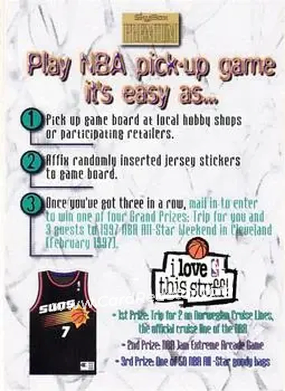 1996-97 SkyBox Premium - NBA Pick-Up Game Sweepstakes Stickers #21 - Card #21 - Phoenix Suns - Front