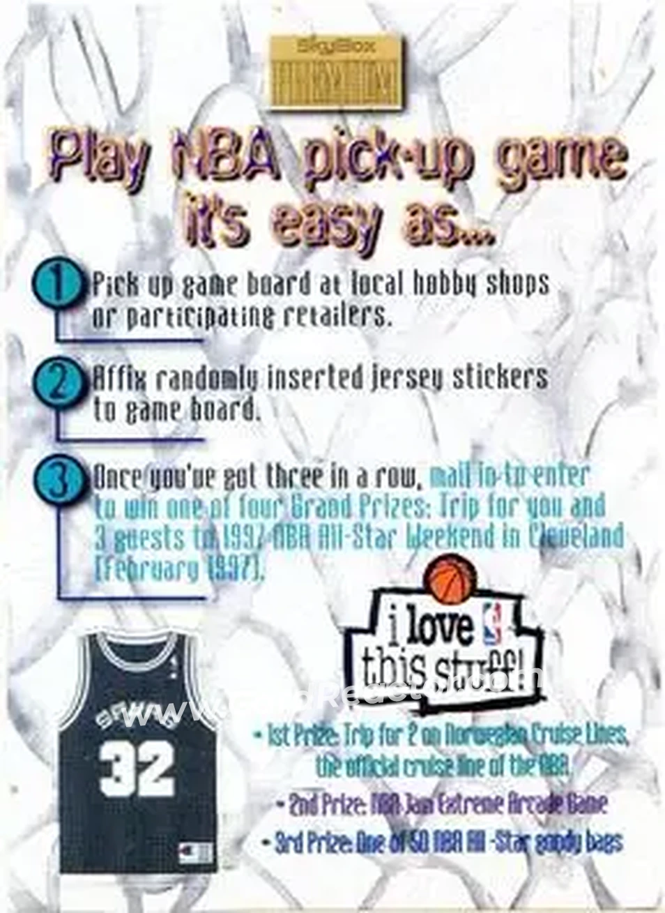 1996-97 SkyBox Premium - NBA Pick-Up Game Sweepstakes Stickers #24 - Card #24 - San Antonio Spurs - Front