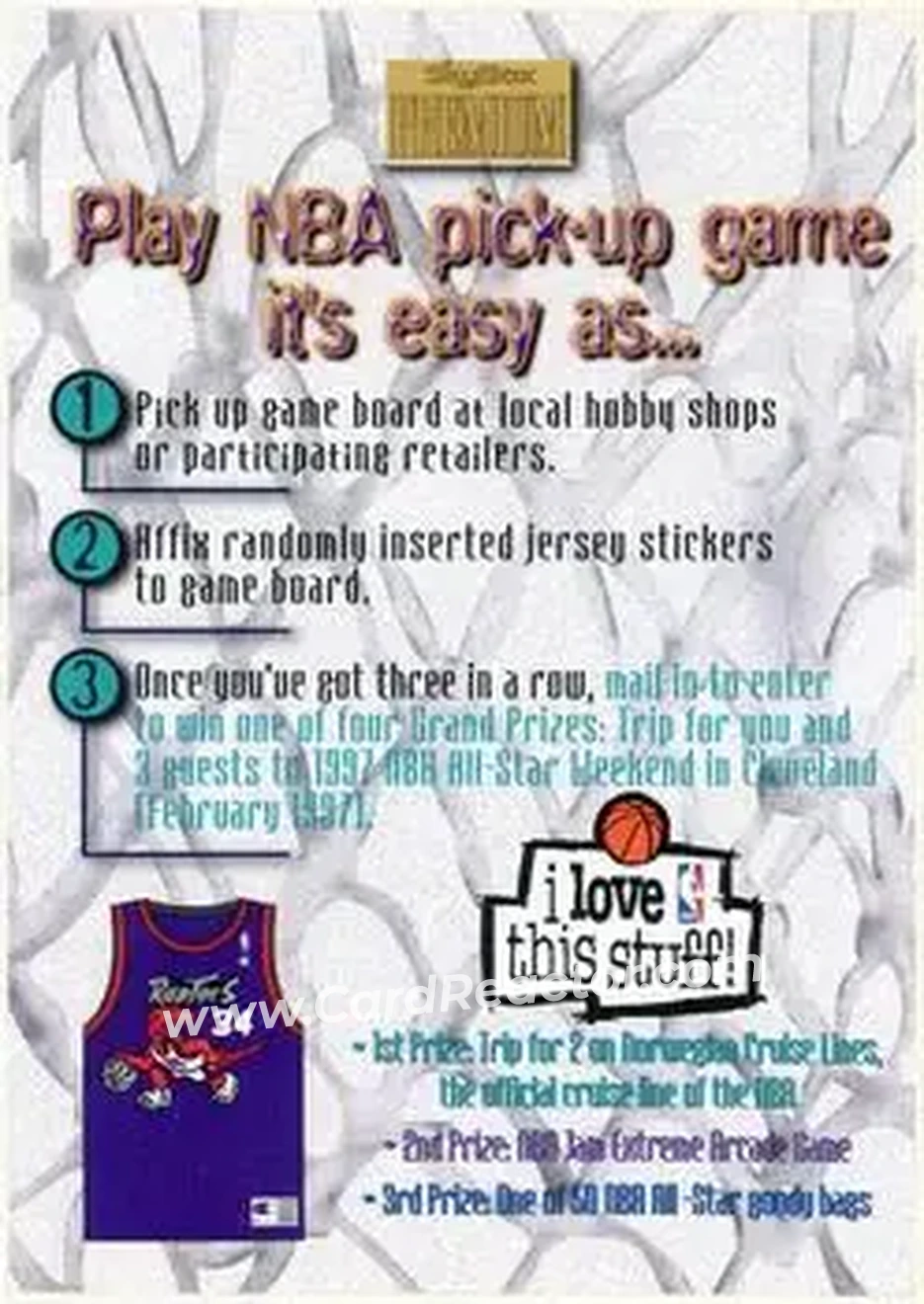 1996-97 SkyBox Premium - NBA Pick-Up Game Sweepstakes Stickers #26 - Card #26 - Toronto Raptors - Front