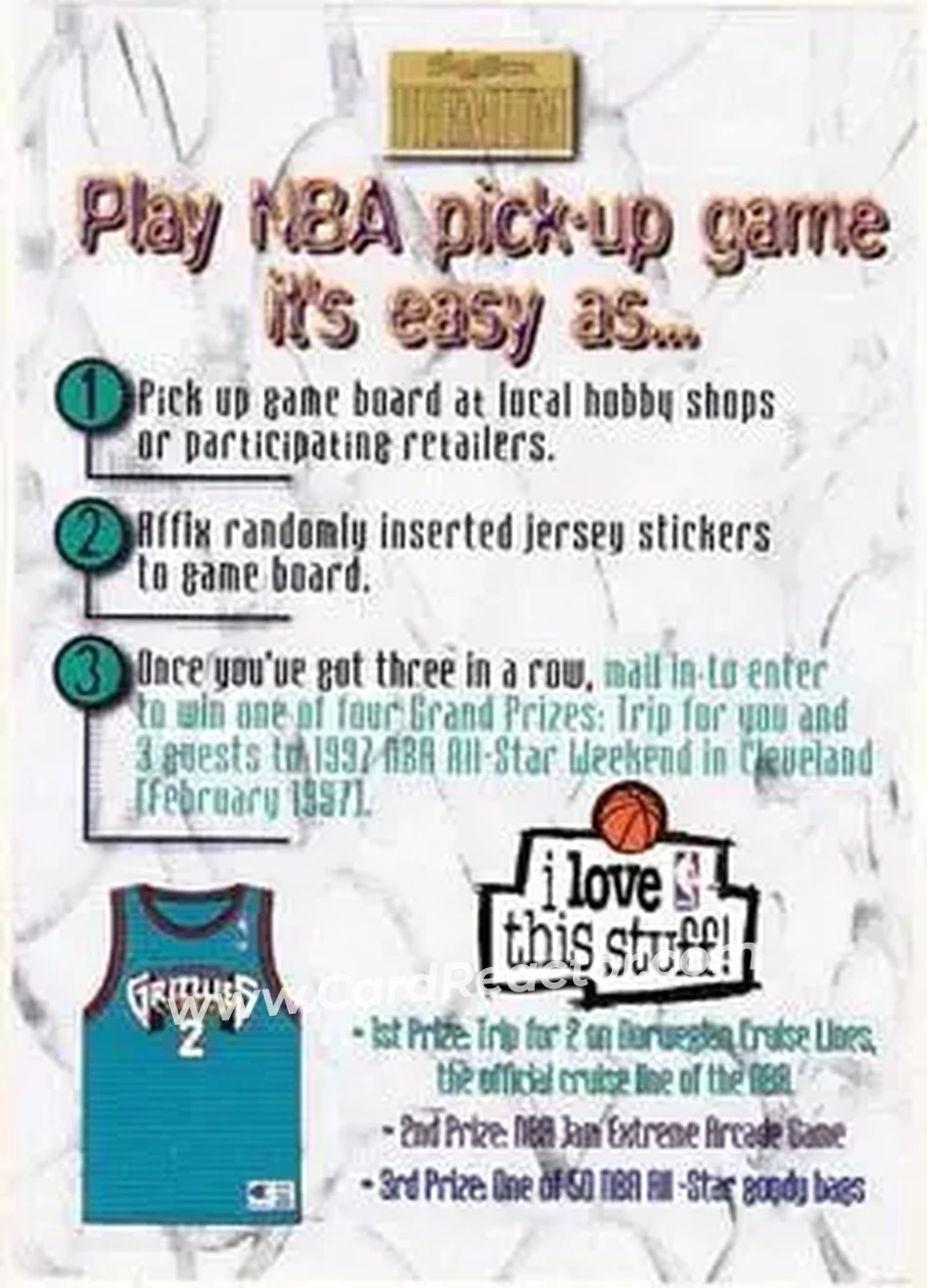 1996-97 SkyBox Premium - NBA Pick-Up Game Sweepstakes Stickers #28 - Card #28 - Vancouver Grizzlies - Front