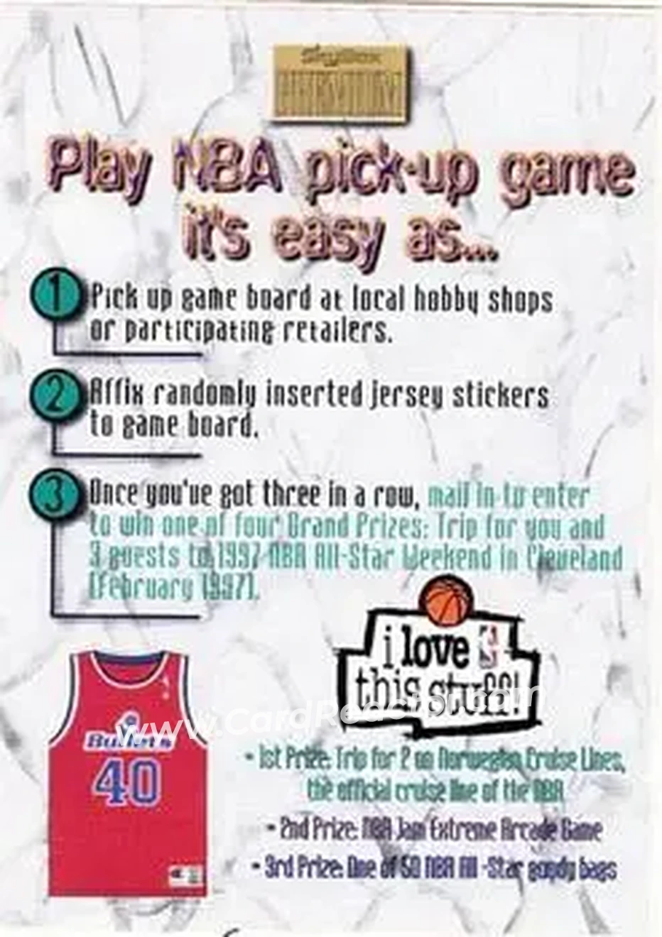 1996-97 SkyBox Premium - NBA Pick-Up Game Sweepstakes Stickers #29 - Card #29 - Washington Bullets - Front