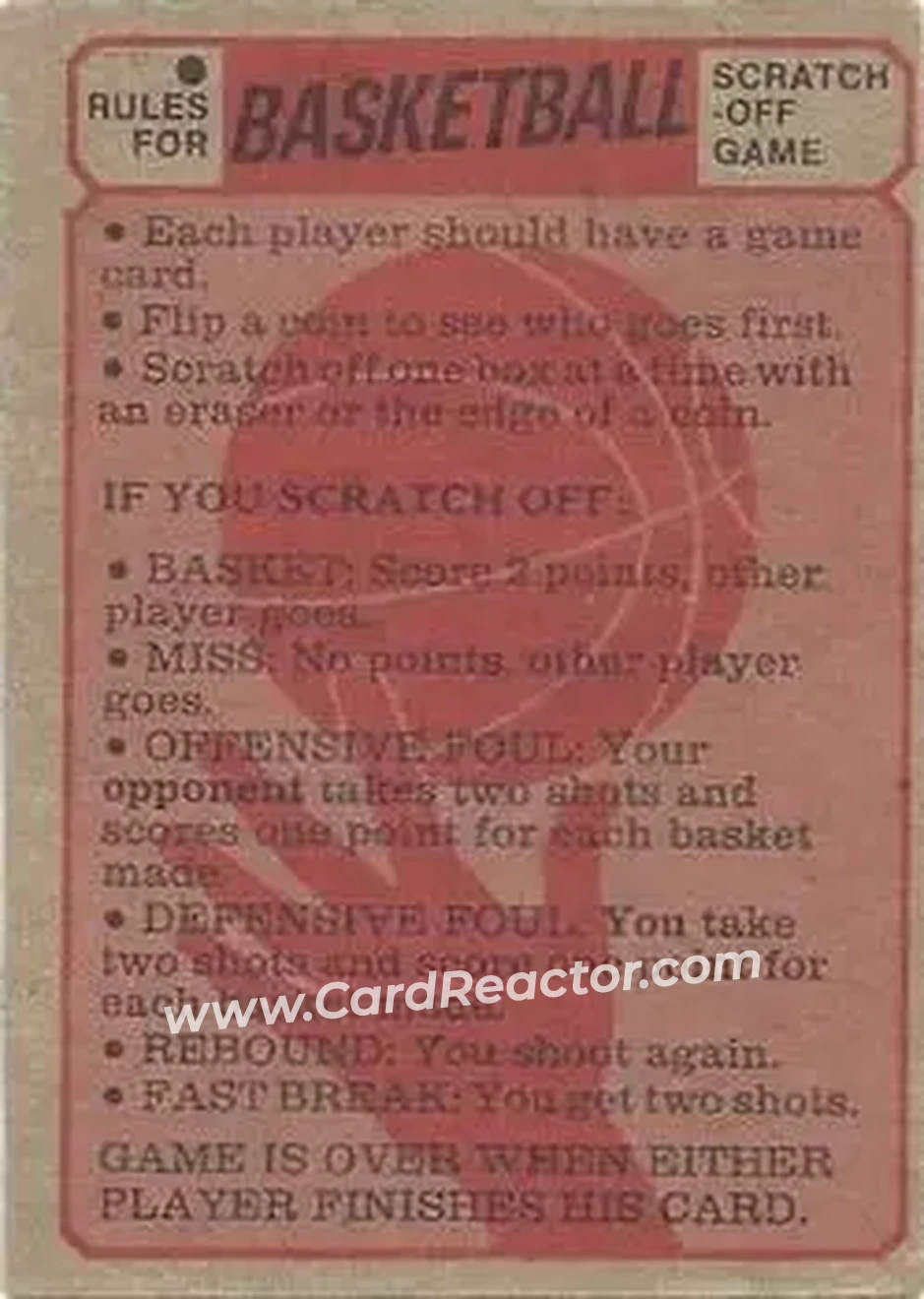 1974-75 Topps - Rules for Scratch-Off Game #NNO - Card #NNO - Back