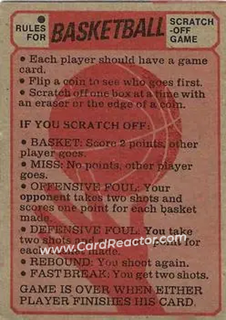 1974-75 Topps - Rules for Scratch-Off Game #1974 - Game - Back