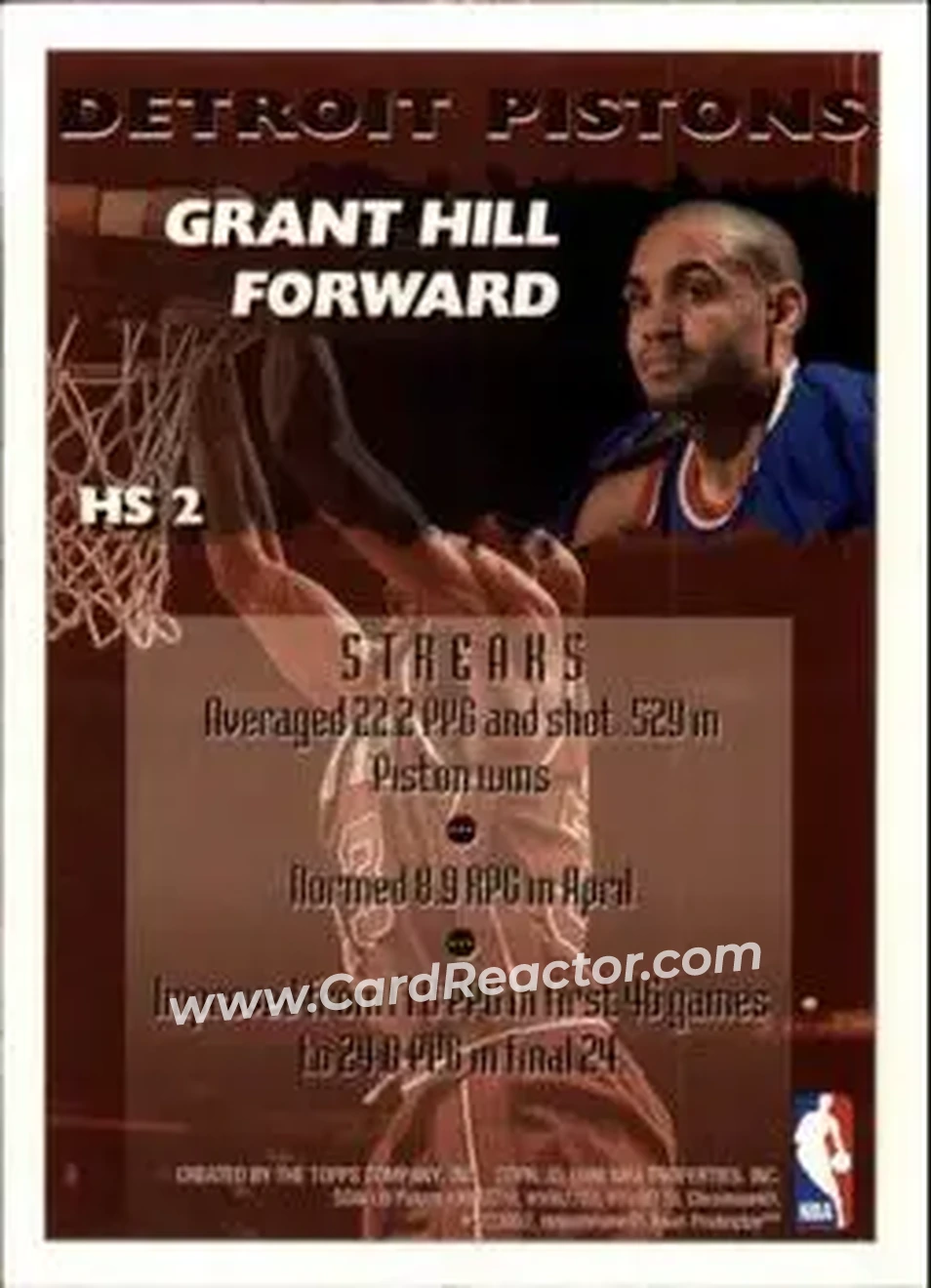 1995-96 Finest - Hot Stuff #HS2 - Grant Hill - Detroit Pistons - Back 1995-96 Finest - Hot Stuff #HS2 - Grant Hill - Detroit Pistons - Back
