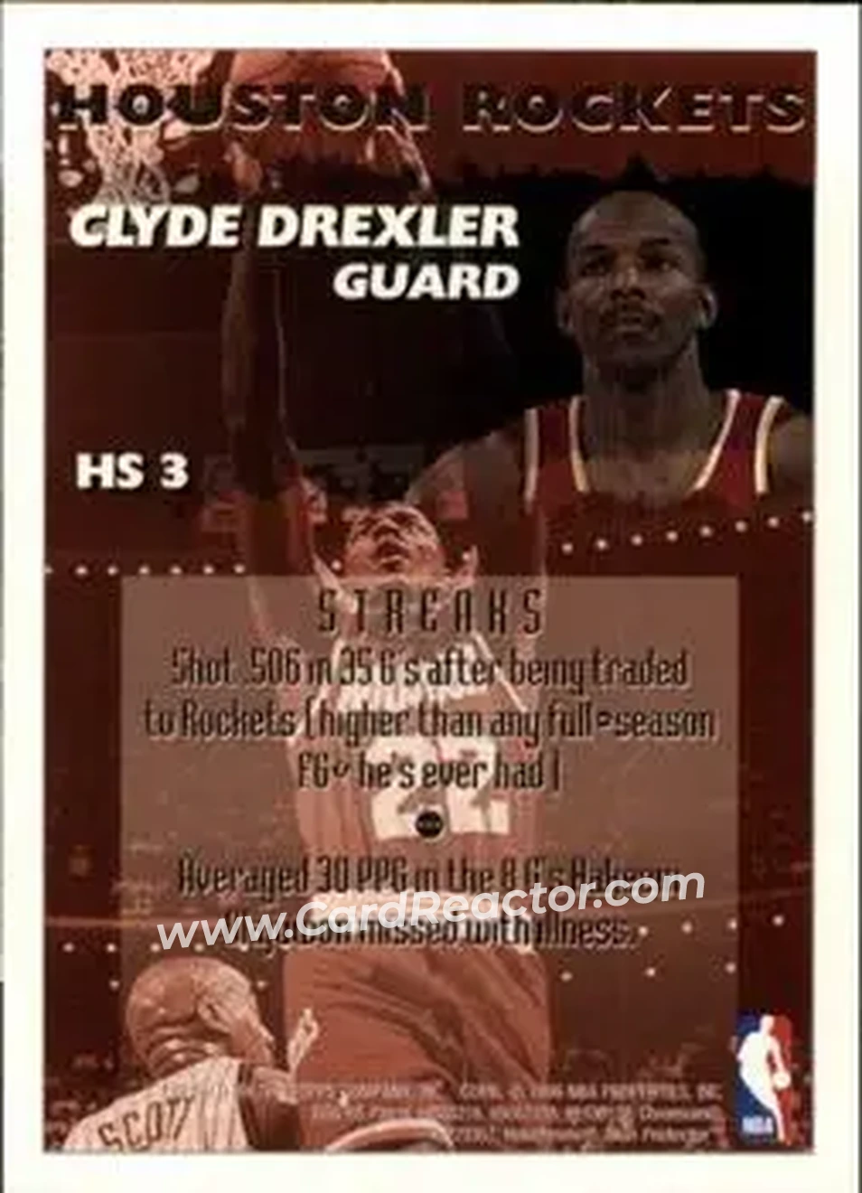 1995-96 Finest - Hot Stuff #HS3 - Clyde Drexler - Houston Rockets - Back