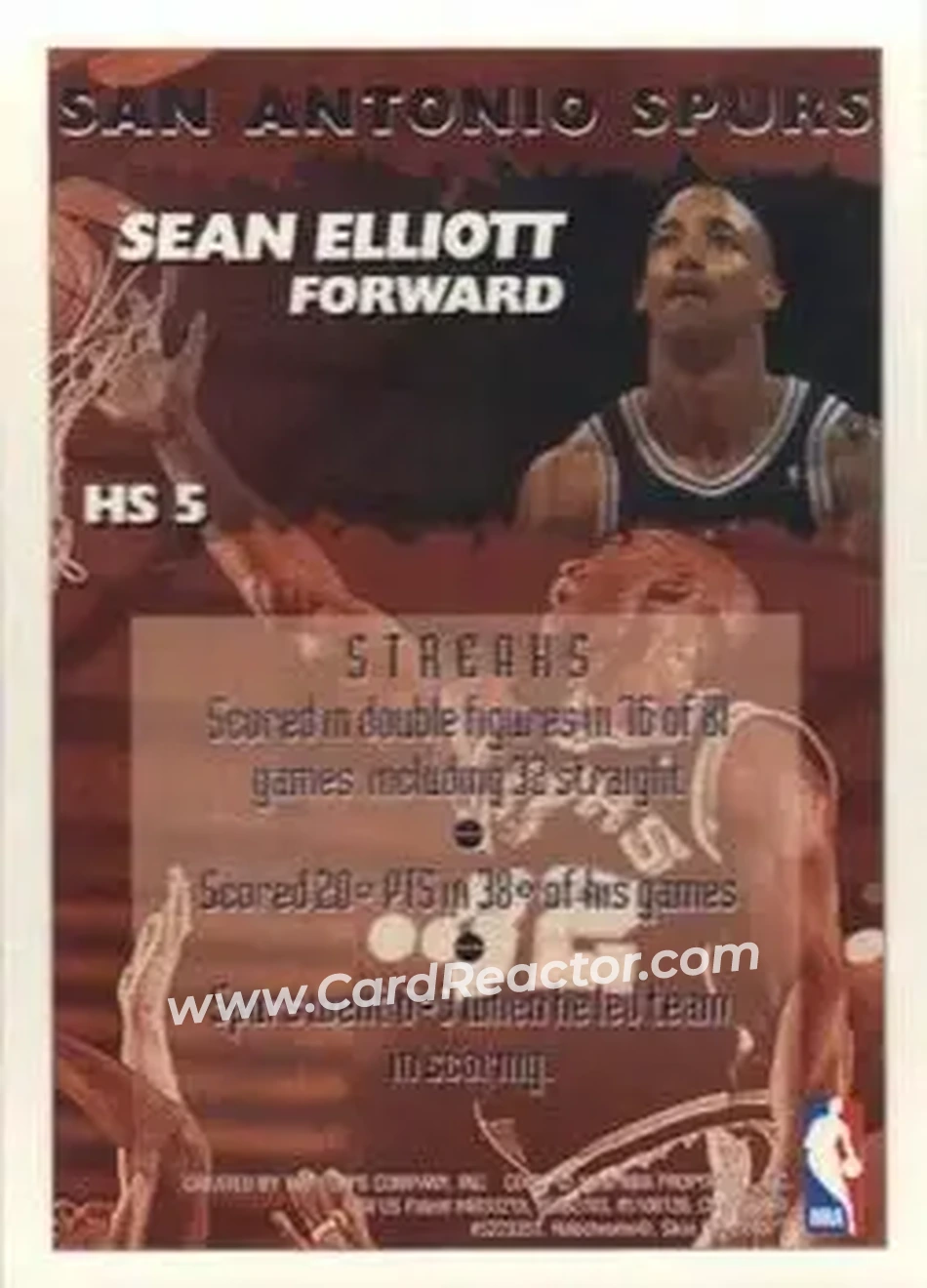 1995-96 Finest - Hot Stuff #HS5 - Sean Elliott - San Antonio Spurs - Back