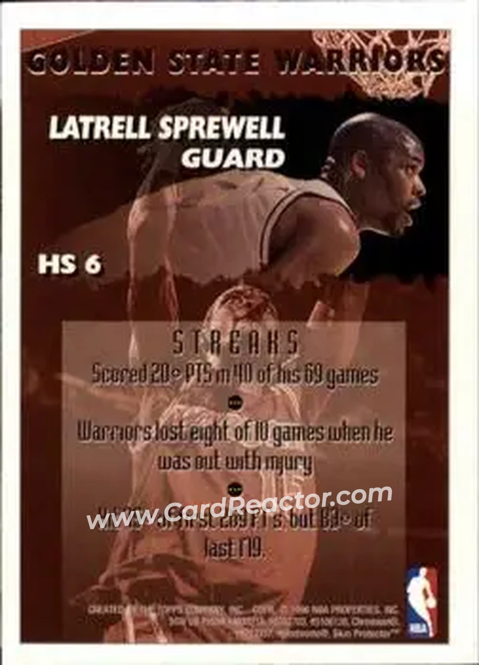 1995-96 Finest - Hot Stuff #HS6 - Latrell Sprewell - Golden State Warriors - Back