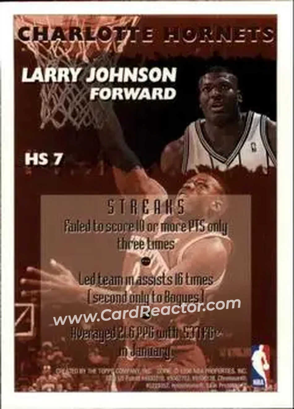 1995-96 Finest - Hot Stuff #HS7 - Larry Johnson - Charlotte Hornets - Back