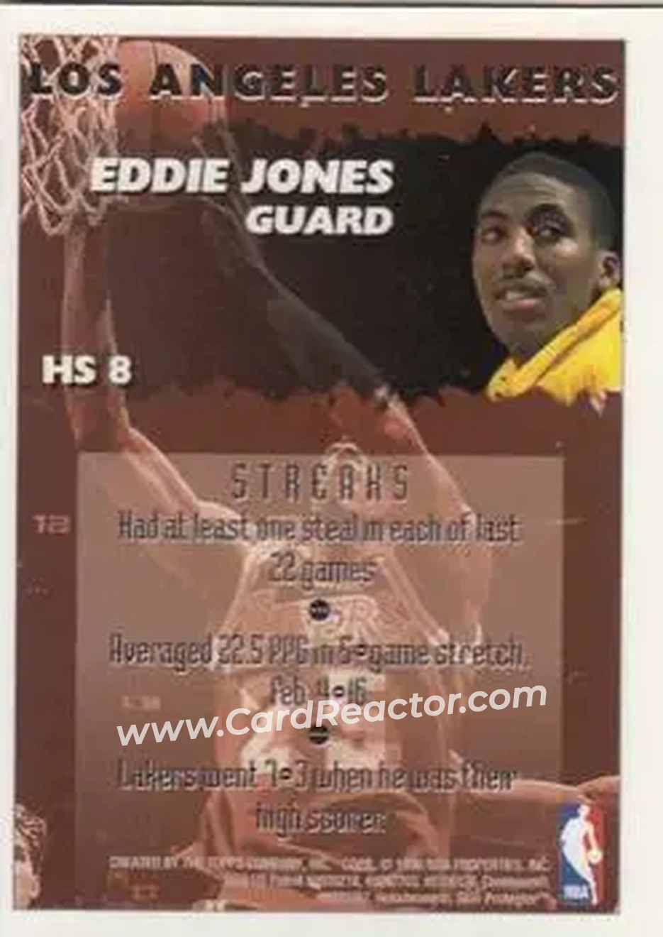 1995-96 Finest - Hot Stuff #HS8 - Eddie Jones - Los Angeles Lakers - Back