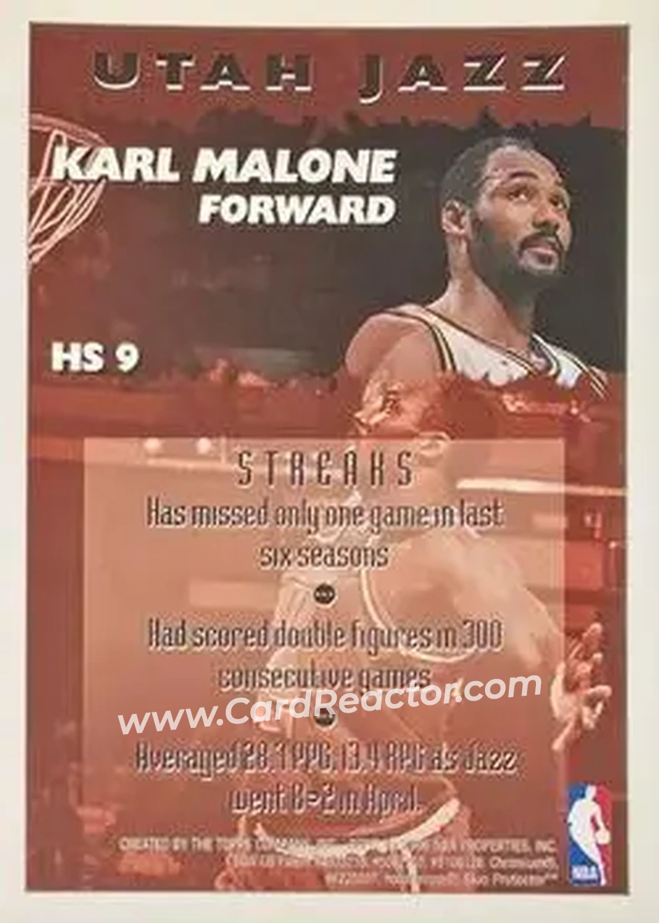 1995-96 Finest - Hot Stuff #HS9 - Karl Malone - Utah Jazz - Back